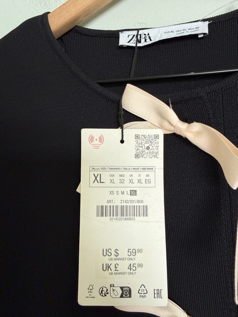 Zara Black Knit Coquette Pink Ribbon Bows Mini Dress - Picture 6 of 8